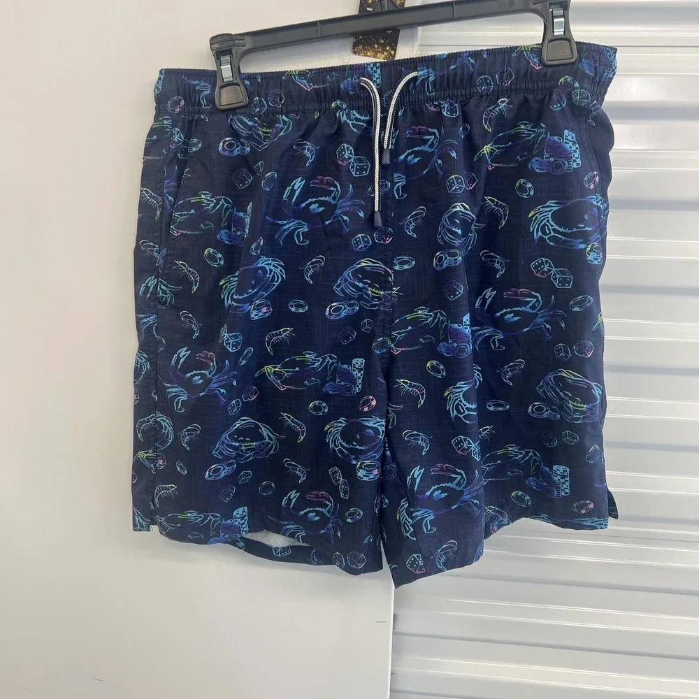 Peter Millar Swim Trunks Mens Medium Blue Crab Dice Casino Print Lined Stretch